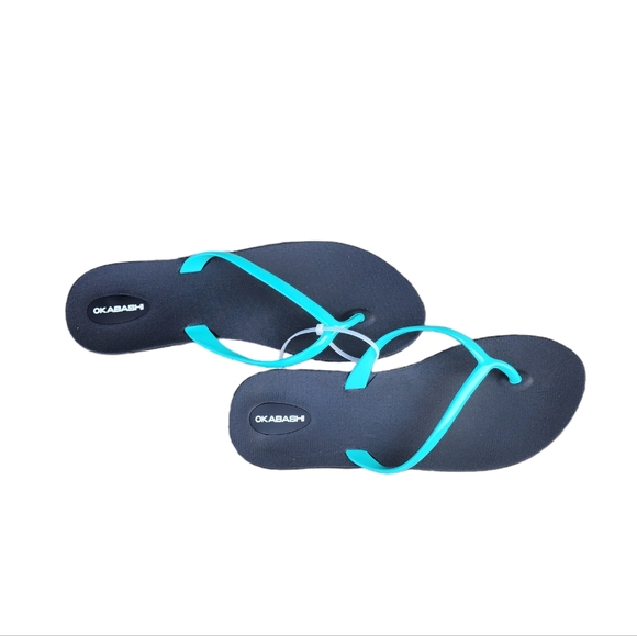 ❤️2/$18 Okabashi Shoreline Women's Blue Black Thong Flip Flop Sandals Size 8 - Picture 4 of 5